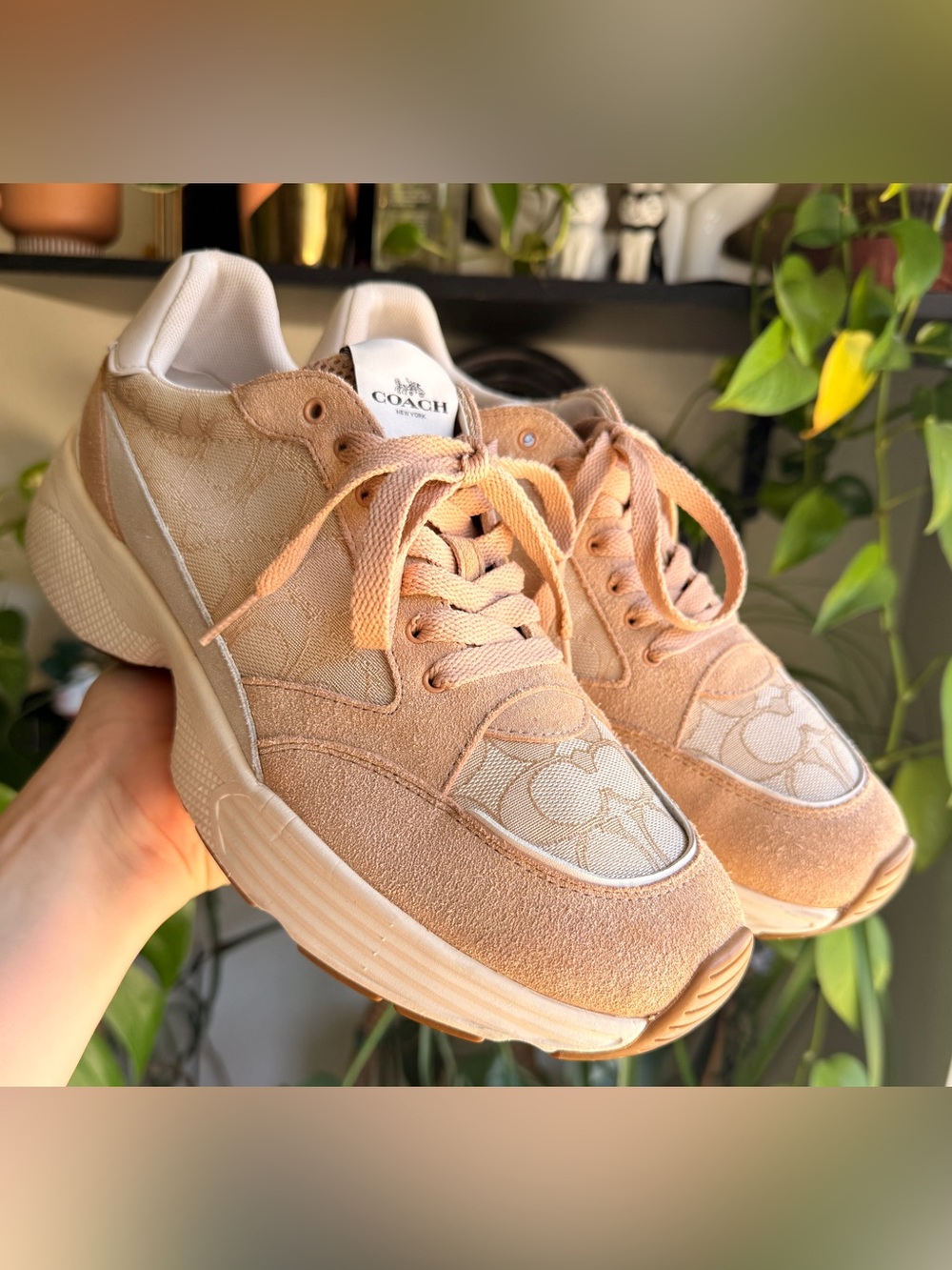 Coach Pink Blush Suede & Signature Logo Sneakers - Picture 1 of 14